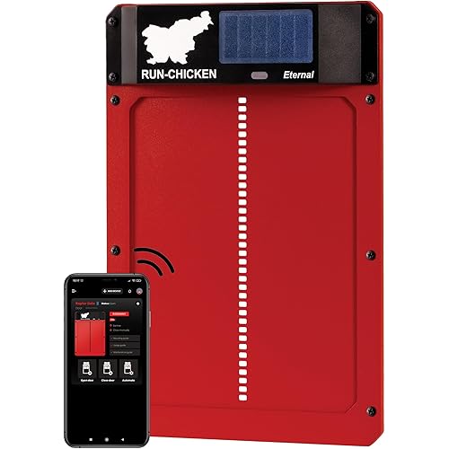 RUN-CHICKEN Door Eternal – Solar Automatic Chicken Coop Door with Built-in Solar Power & Battery Backup, Smart App & Timer Control, Weatherproof Aluminum, Predator-Proof, Easy to Install (Red)