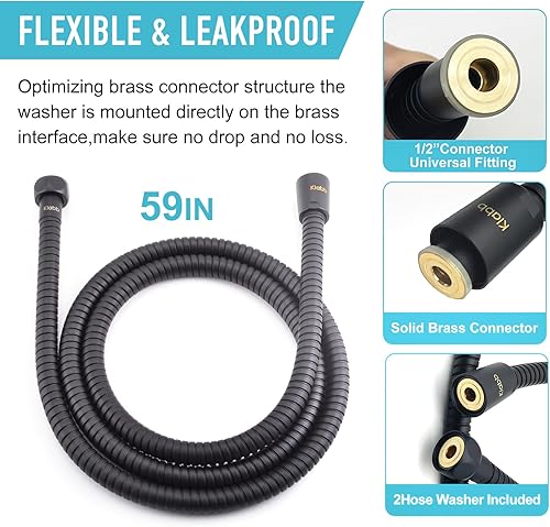 Miniatura 2 de Manguera de ducha portátil de 59 pulgadas, manguera de ducha de mano de acero inoxidable, manguera de ducha duradera y flexible con inserto de latón