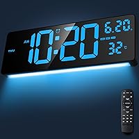 Vista 1 de Reloj digital de 16.5 pulgadas, pantalla grande con control remoto, reloj de pared digital de 6 colores con alarma dual, temperatura, DST