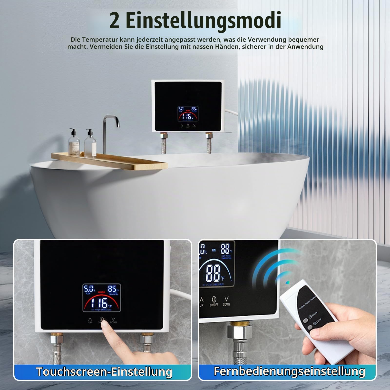 Tankless Durchlauferhitzer Elektrisch - 220V 5500W Instant Warmwasserbereiter mit LED-Display, 30-55℃, Steckerfertig, für Badezimmer Küche