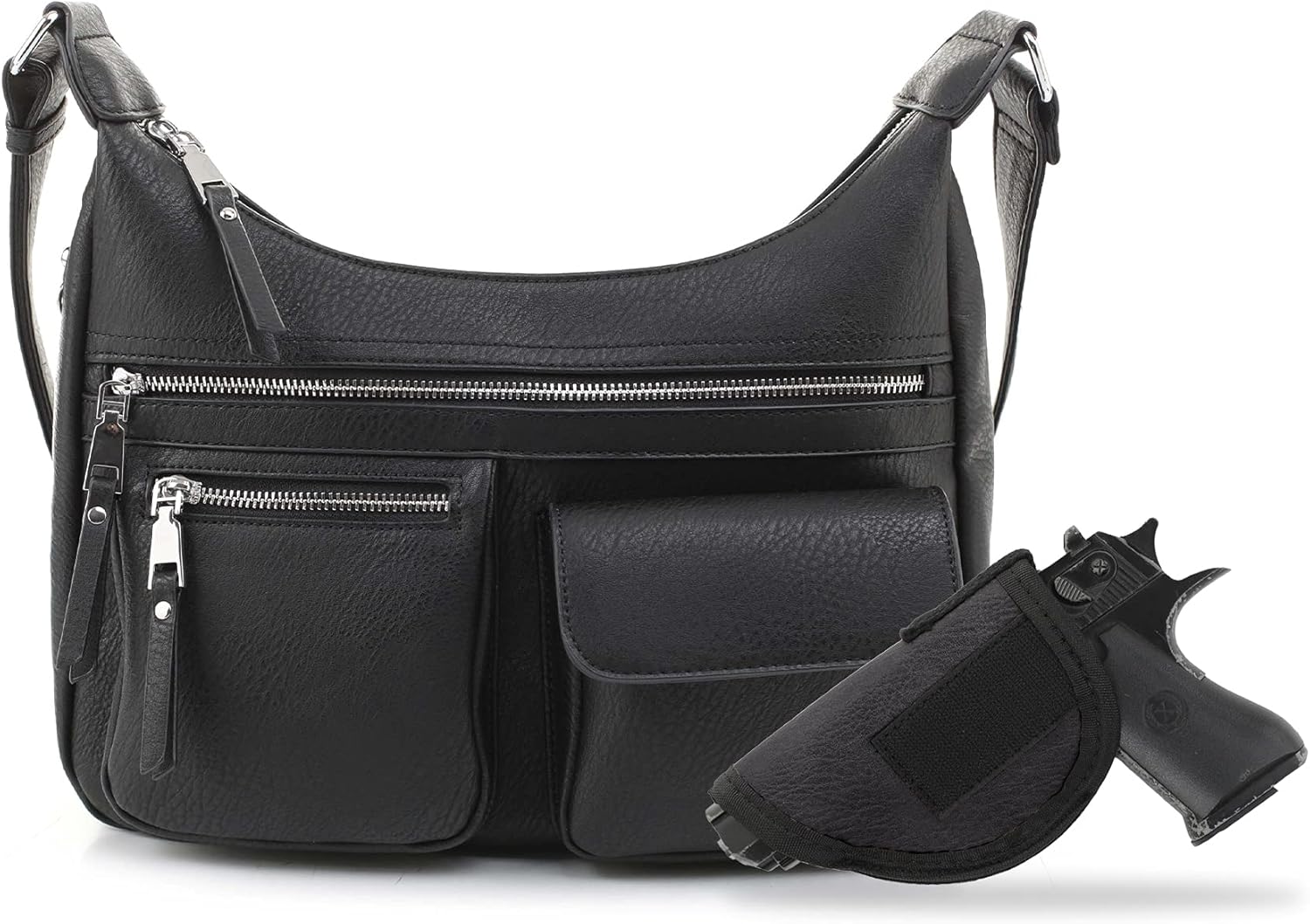 JESSIE & JAMES Large Concealed Carry Crossbody Bag For Women Gunbag Shoulder Purse With Detachable Holster