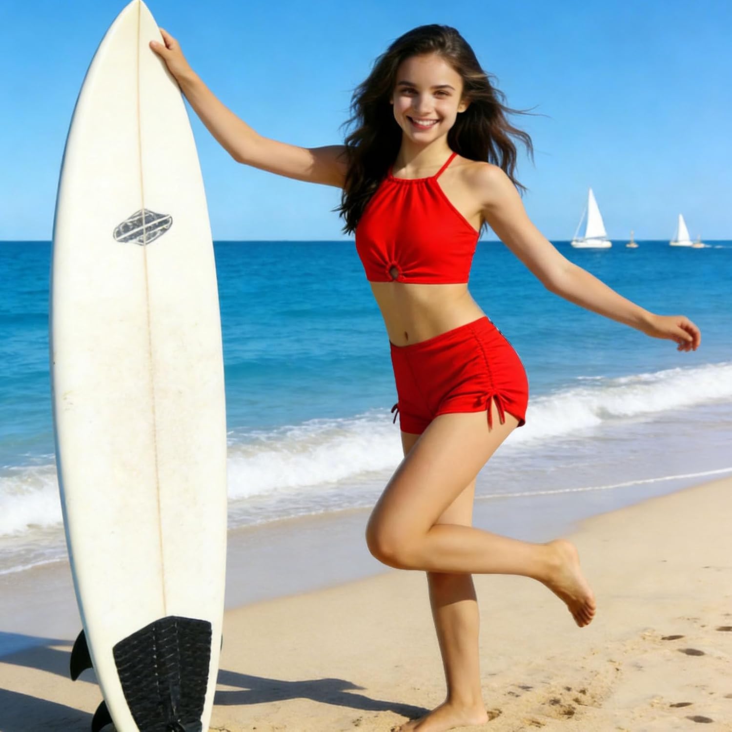 Girls Swimsuit with Boyshort Two Piece Bikini Swimsuits Adjustable Ruched Bathing Suit Summer Beach Swimwear Size 12-17Y