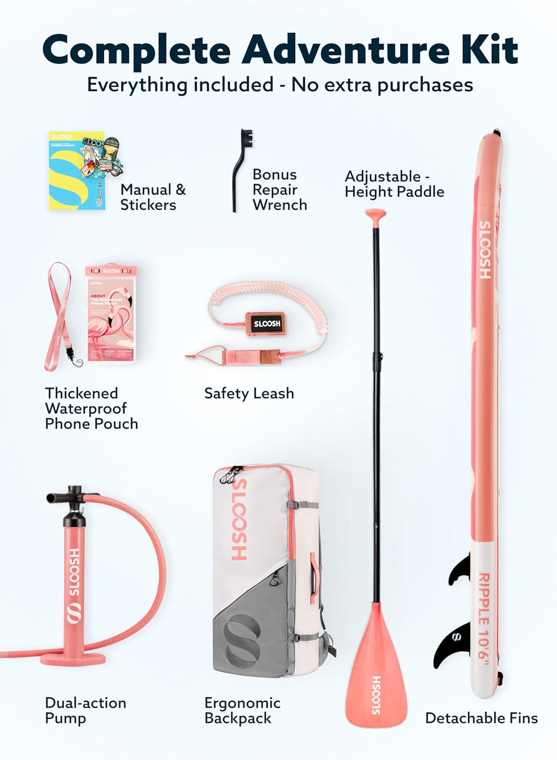 SLOOSH Inflatable Stand Up Paddle Board, 10'6" Paddle Boards with Premium Accessories, Non-Slip EVA Deck, Ultra-Light Carry Bag Pump, Ripple SUP for Youth & Adults of All Skill Levels