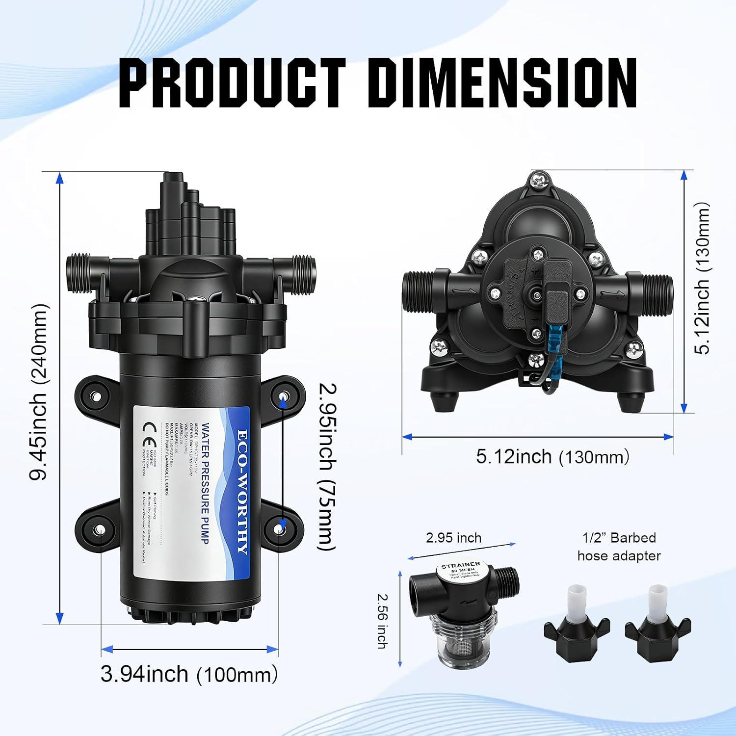  33-Series Industrial Water Pressure Pump 110V AC 4.0GPM 50PSI RV Fresh Water Diaphragm Pump include Garden Hose Adapters for Irrigation Marine Boat Sprinkler Faucet thumbnail
