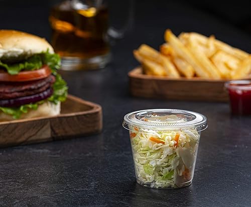 Miniatura 4 de Propack Paquete de 100 tazas de porciones combinadas, tazas de 5 onzas con tapas, a prueba de fugas y apilables, vasos de gelatina, tazas de