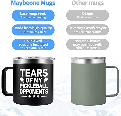 Miniatura 6 de Maybeone Regalos de pickleball para hombres y mujeres  Taza de 14 onzas con texto en inglés "Tears of My Pickleball" oponents  Regalos para los