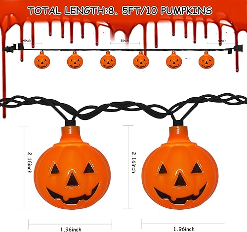 Miniatura 9 de Guirnalda de luces decorativas de calabaza de Halloween, 7 pies de sombrero de mago con 10 lindas luces de calabaza y 15 mini luces naranjas, luces