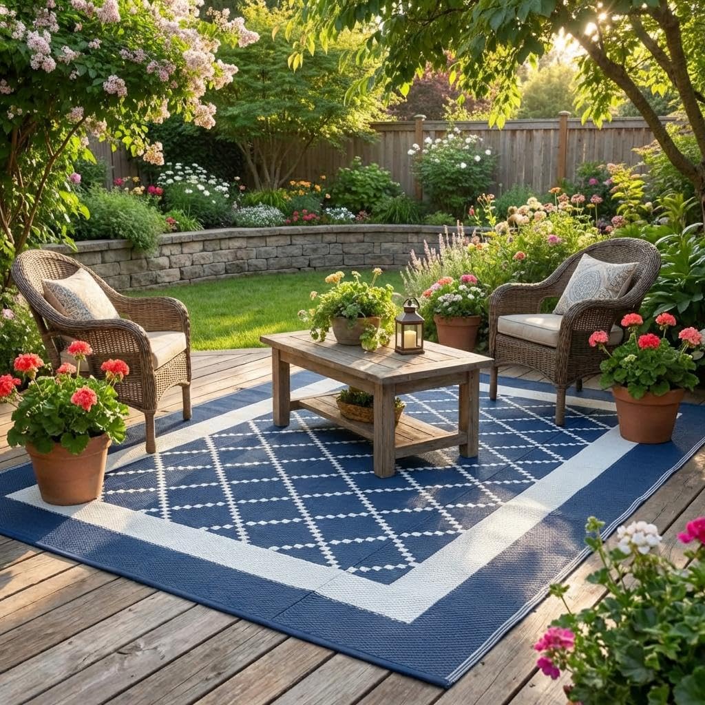 MilleLoom Outdoor Rug 9x12 Modern Geometric Area Rugs for Indoor and Outdoor Patios and Porches - Waterproof, Washable, Non-Shedding, Easy-to-Clean
