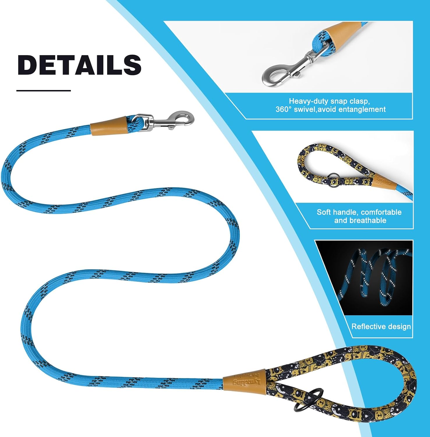 lynxking Reflective Rope Dog Leash 6 FT with Comfortable Padded Handle | Snap Hook Threads Leash for Small Medium Large Dogs training Walking