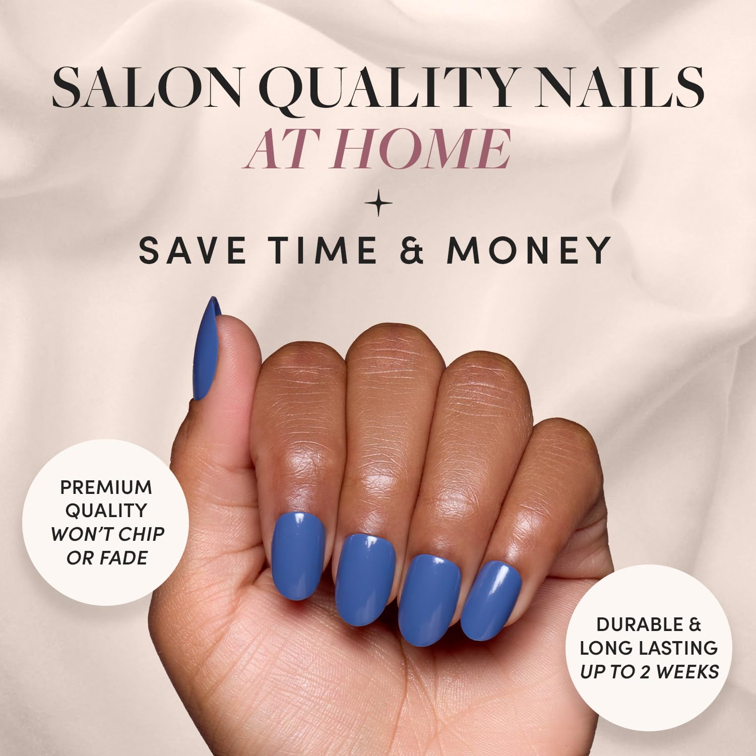 Glamnetic Press-On Nails - Regal Blue | Super Strong Brush On Nail Glue & Press-On Nail Remover | Opaque Dark, Moody Blue Short Round False Nails | 12 Sizes - 30 Nail Kit with Glue and Remover