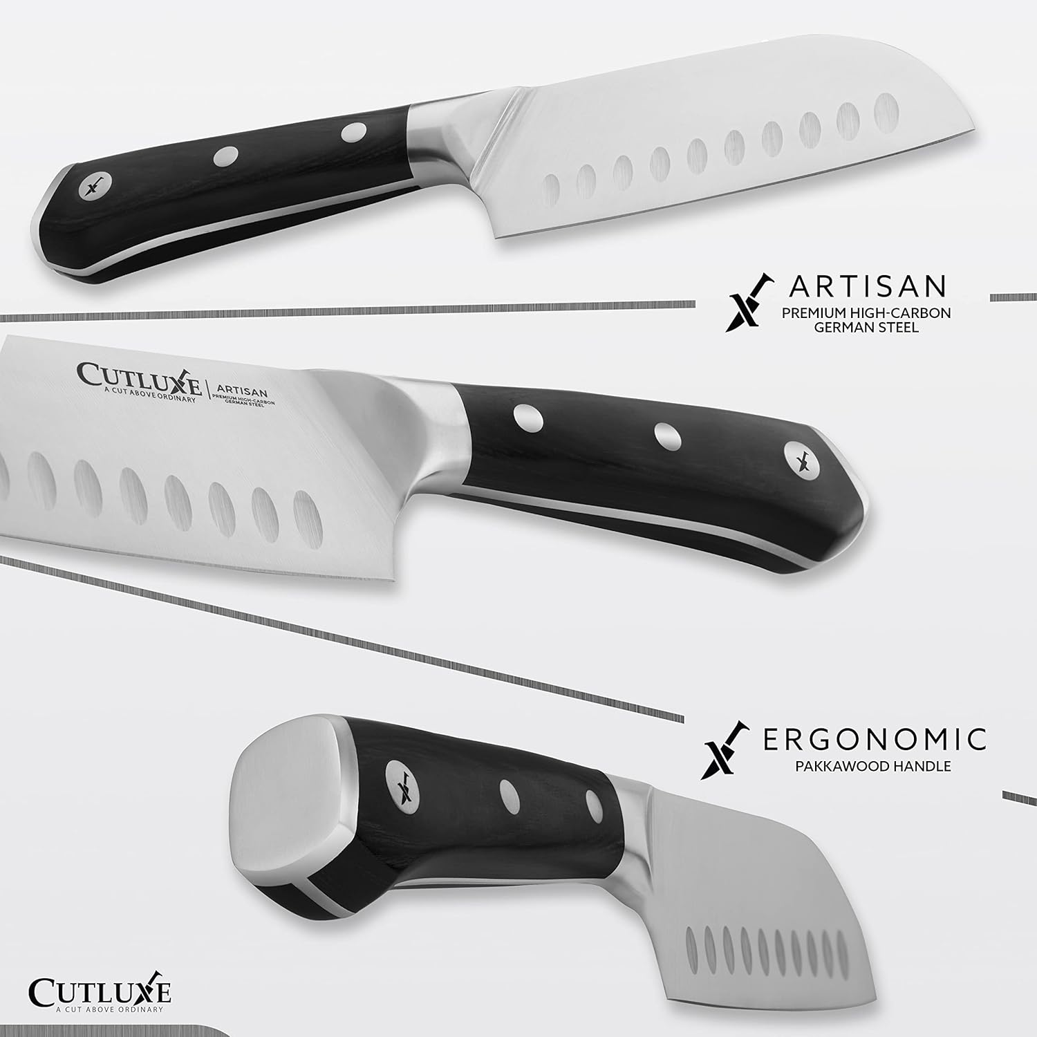 Cutluxe Santoku Knives Set – 5" and 7" Chopping Knife Set – Multipurpose Kitchen Knife – Forged High Carbon German Steel – Full Tang & Razor Sharp – Ergonomic Handle Design – Artisan Series