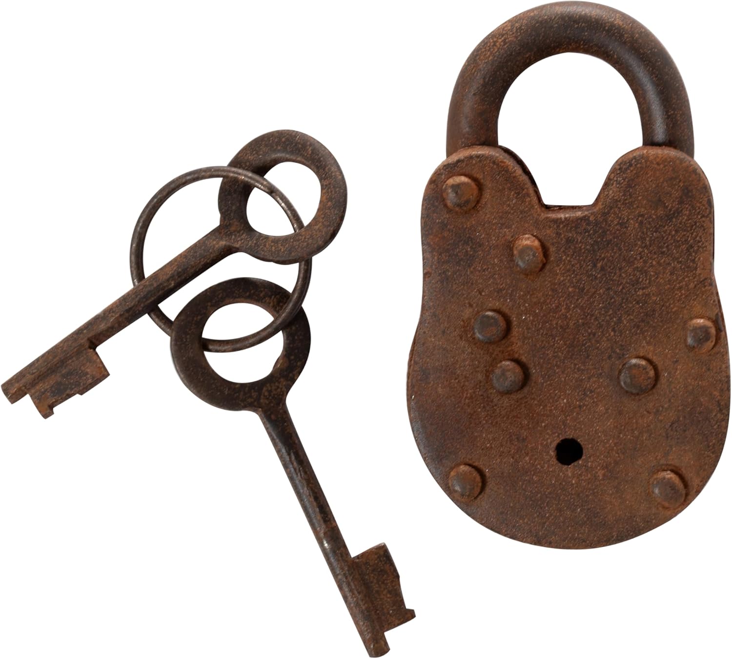 Artisan Owl Alcatraz Cast Iron Padlock with 2 Working Keys - Rustic Antique Finish Decorative Lock for Vintage Hardware Collections