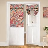 DDCBNS Door Curtains for Windows, Rustic Flower Bird Vintage Abstract Red Floral for French Glass, Farmhouse Colorful Small Window Tie Up 26 x 40 Inch