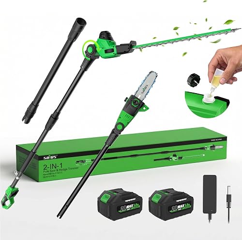 SOYUS 2-in-1 8-Inch Pole Saw & 18-Inch Pole Hedge Trimmer 2x 3.0Ah Battery