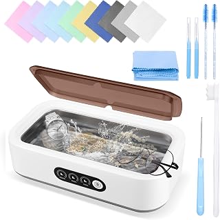 XANGNIER Jewelry Cleaning Kit-Ultrasonic Cleaner Machine(49k Hz,3 Modes),Gap Cleaning Brush and Polishing Cleaning Cloth for All Jewelry,Ring,Gold,Diamond,Earring,Sterling Silver,Eyeglass,Dentures