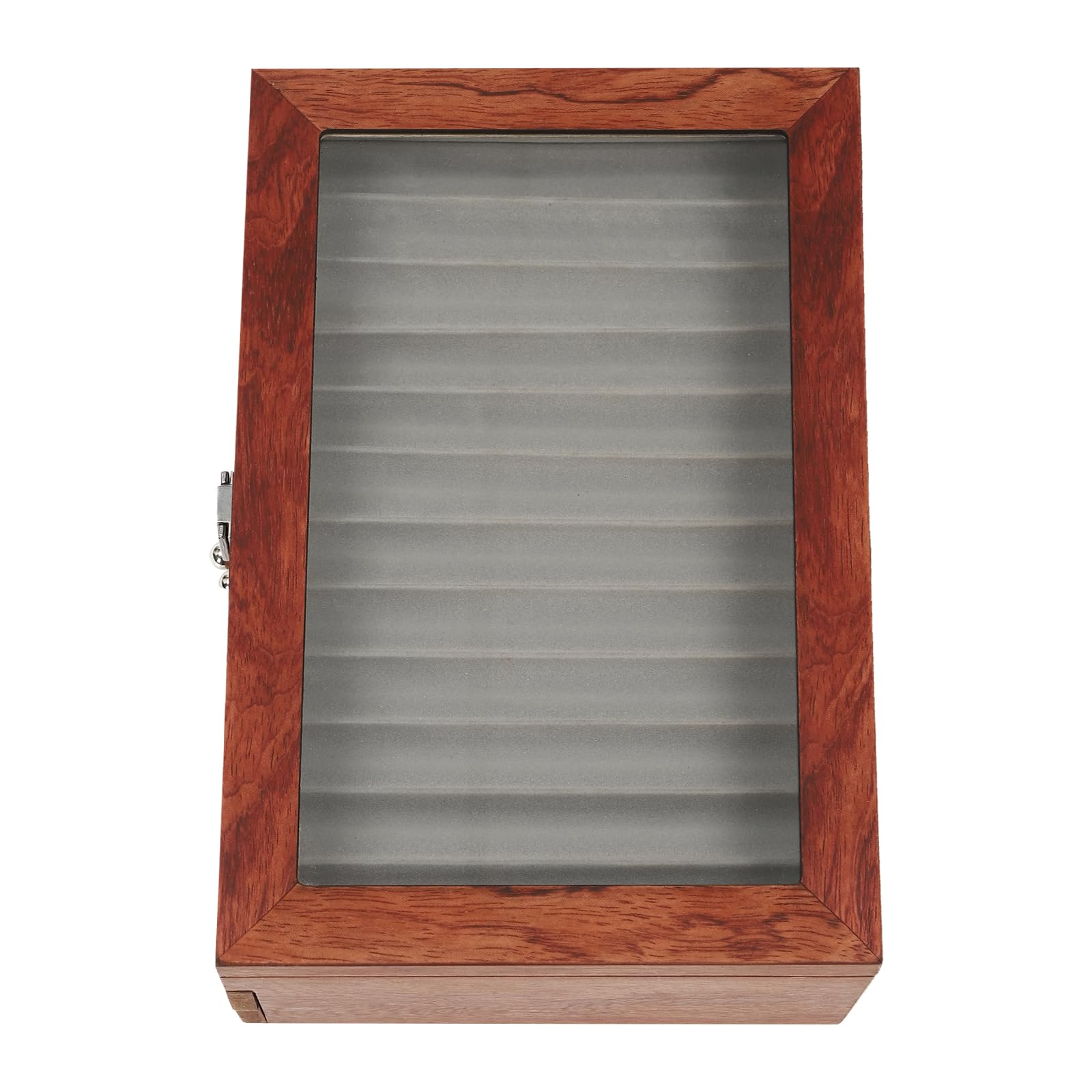 Portapenne in palissandro con 34 scomparti, per penna stilografica, stile vintage, 3 ripiani, coperchio in vetro, ideale per collezionisti, regali, 31 x 20 x 12,5 cm