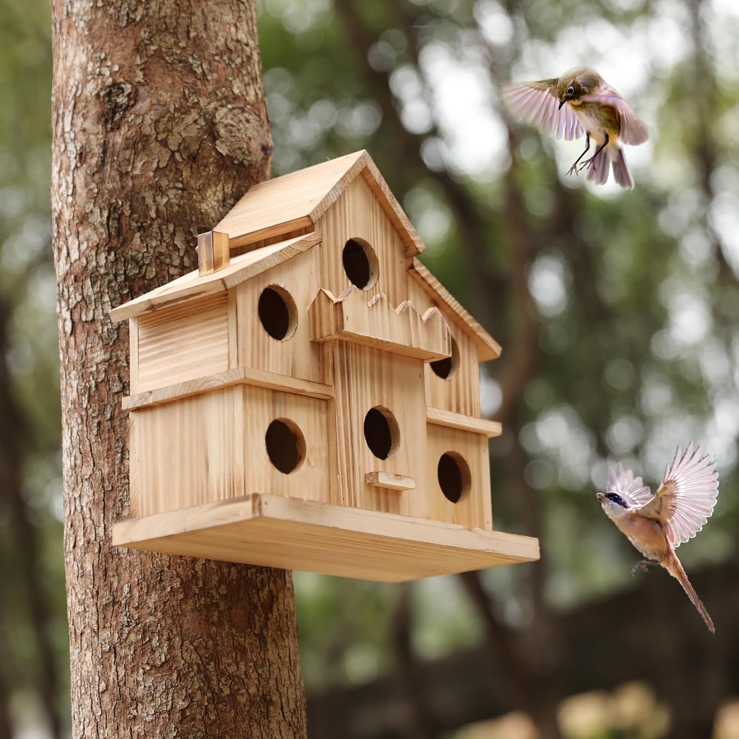 Bird Houses for Outside with Bird Feeder,6 Rooms Large Bird House,Hummingbird House for Bluebird Finch Cardinals Hanging Birdhouse for Garden