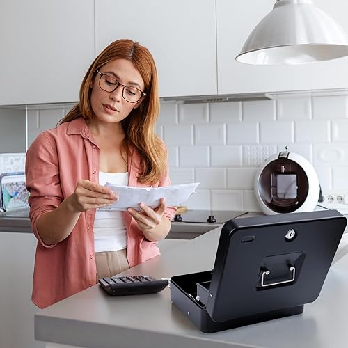 Miniatura 9 de Caja de efectivo con bandeja de dinero y llave superior y bloqueo de botón, caja de bloqueo de ahorro de dinero, caja de bloqueo segura para caja