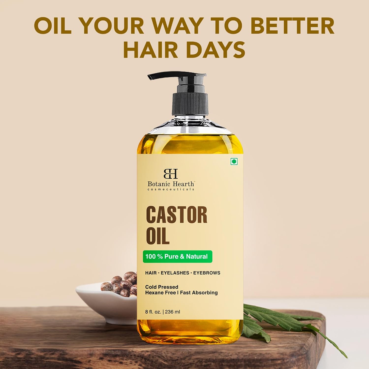 Botanic Hearth Castor Oil 8 Fl Oz| 100% Pure & Natural, Cold Pressed |For Hair, Eyelashes & Eyebrows | Hexane Free, Fast Absorbing | with Massage Roller Ball