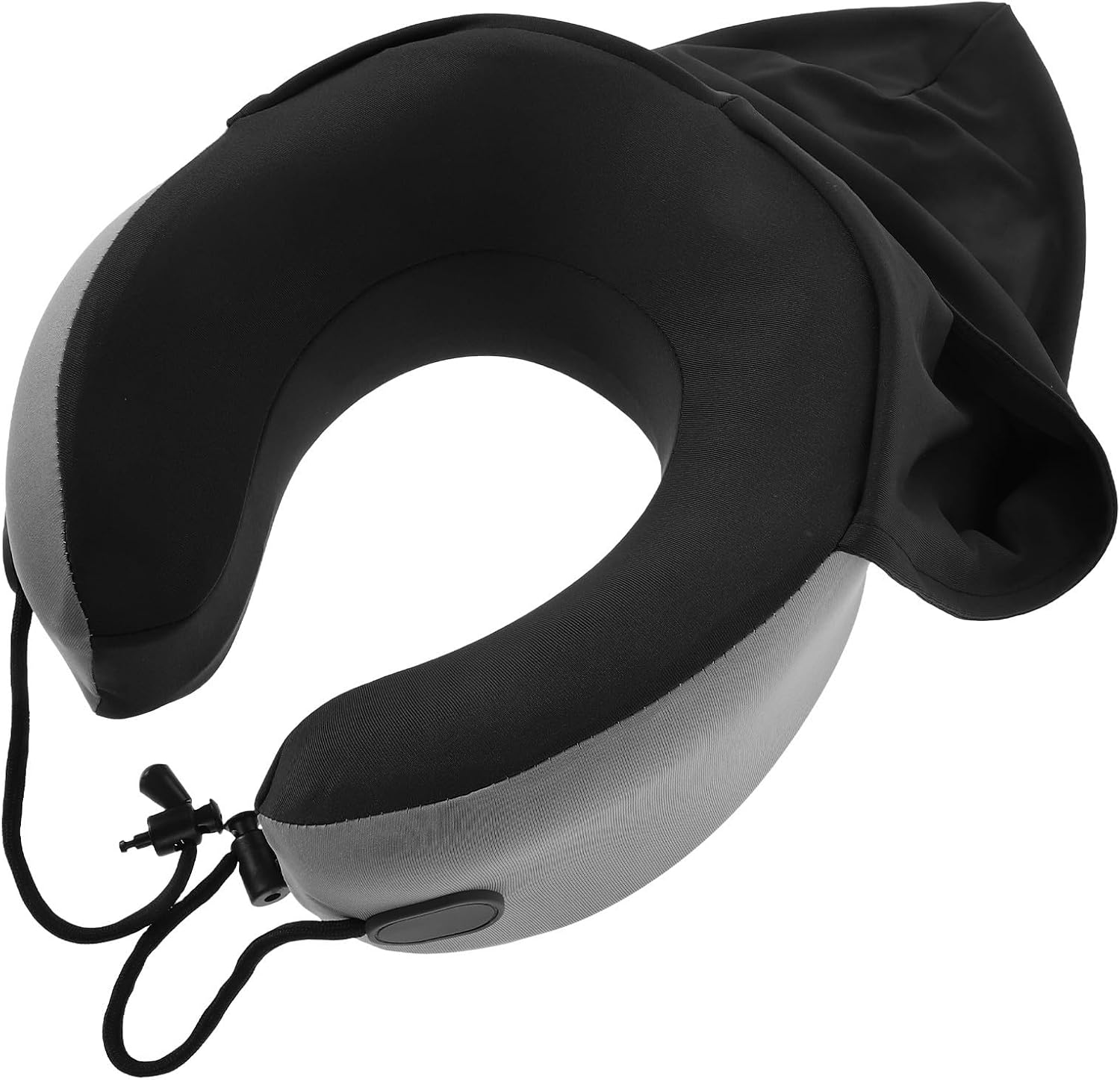 KALLORY Memory Foam Travel Neck Pillow with Hood and Storage Bag for Adults | Adjustable Fit, Portable Storage, Easy to Clean Cloth Cover, Home Office Use