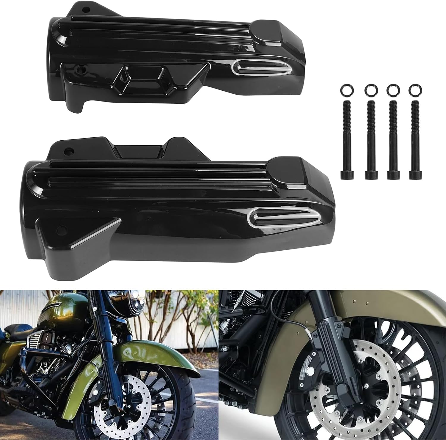 Motorcycle Lower Fork Covers Fit for Harley Electra Street Road Glide King FLHR FLTRX FLHX 2014-2022 (Black)