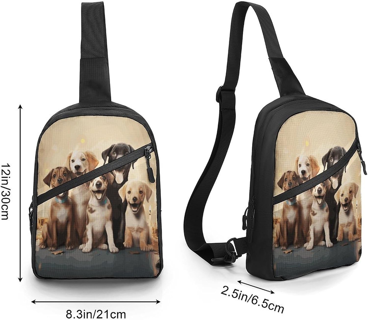Dogs Happy Party Sling Bag Crossbody Chest Bag Fanny Pack | Foldable Oxford Cloth Crossbody Bag with Internal Storage Bag Adjustable Sling Backpack Compact Lightweight for Travel Hiking