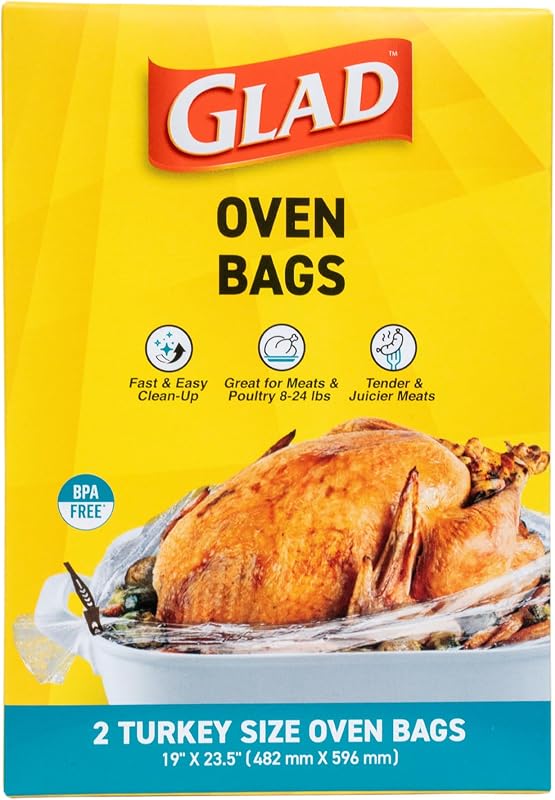 Bolsas desechables para cocinar en horno Glad Turkey, 19 x 23,5 pulgadas, 2 unidades | Retiene la humedad para asados ​​tiernos, se adapta a aves o carnes de 8 a 24 lb, fácil limpieza sin necesidad de fregar