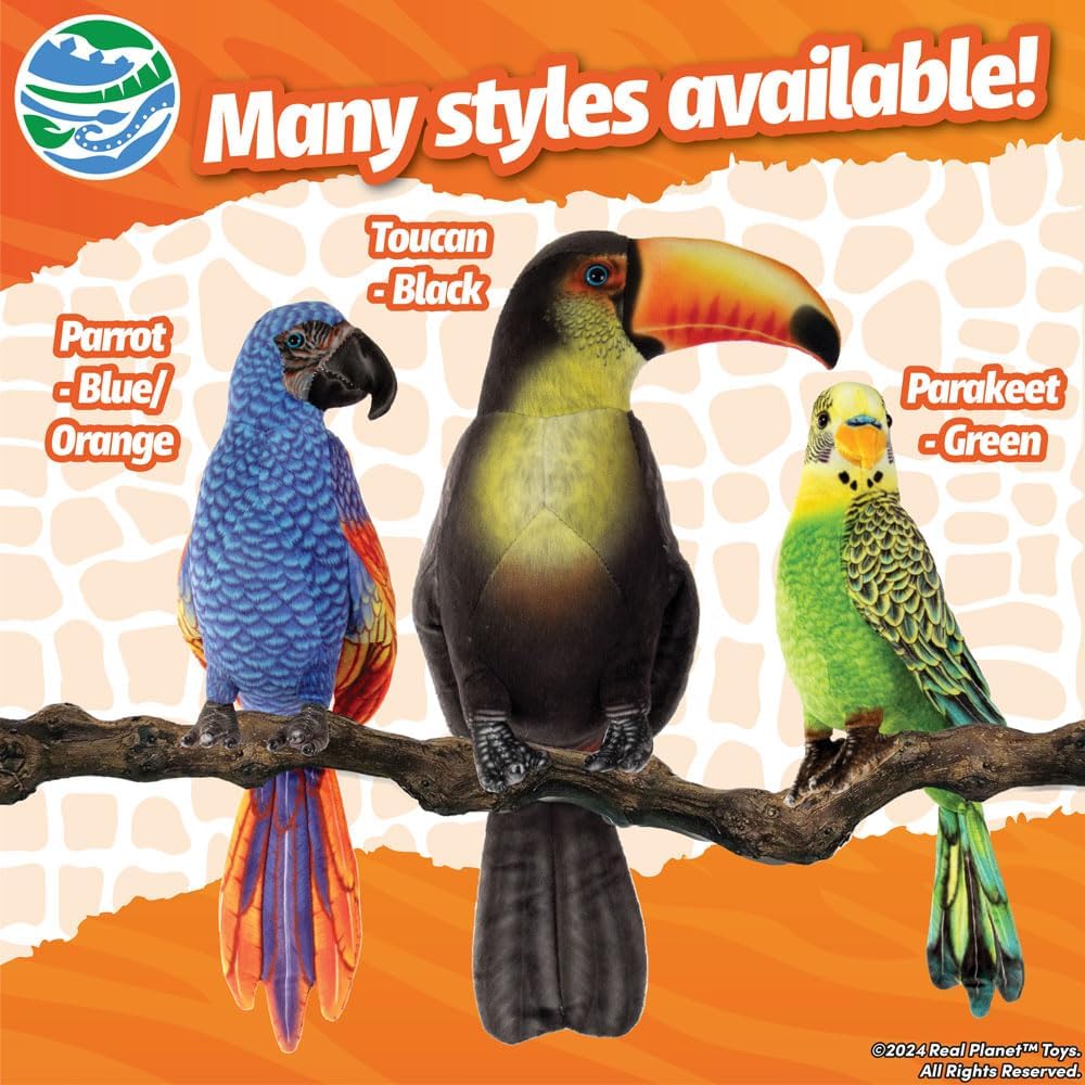 Real Planet 10" Parakeet Stuffed Animal - Plush Toy for Kids, Soft and Realistic Stuffed Bird, Unique Animal Plushie (Blue)