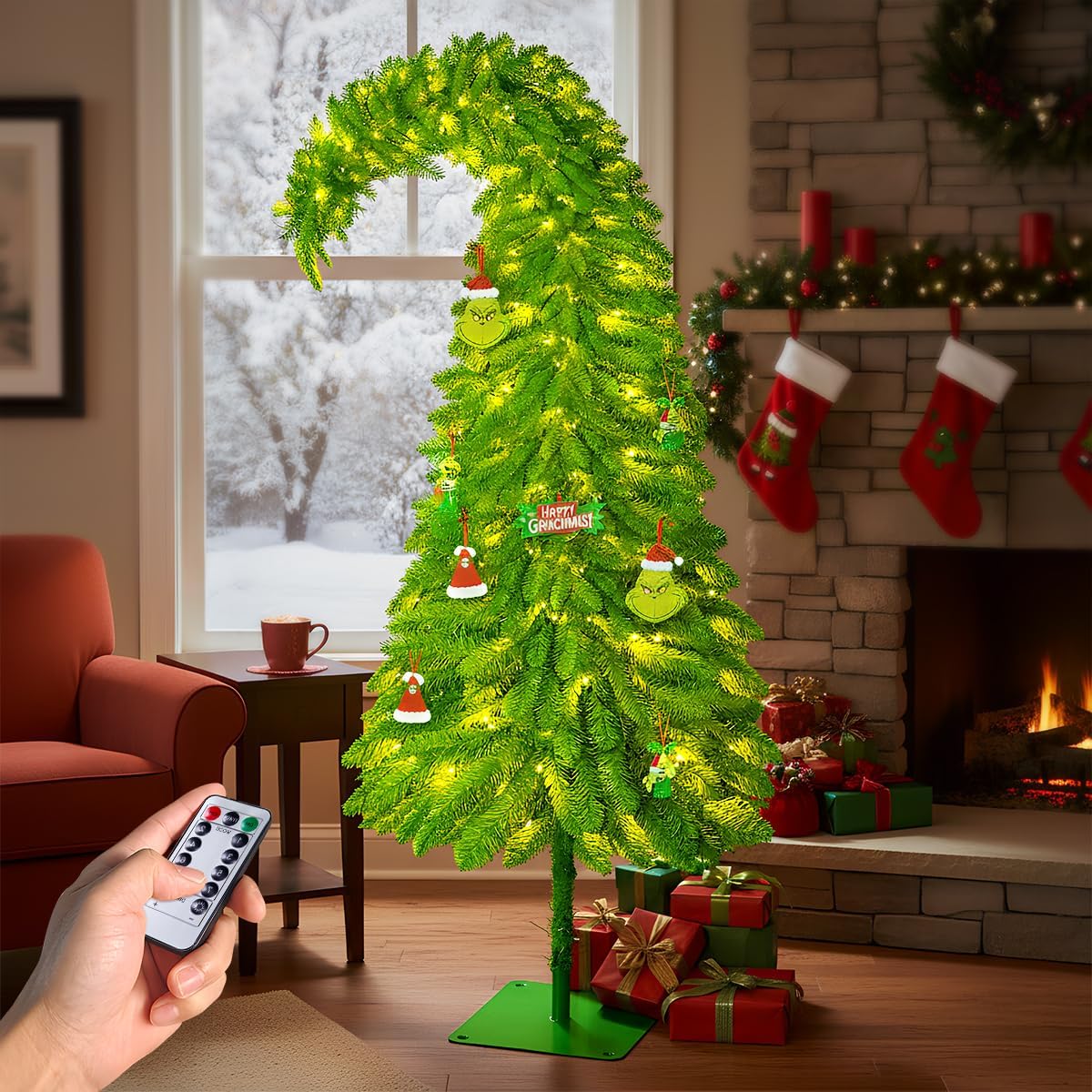 Whimsical Christmas Tree 6FT - Christmas Decorations Timer Remote Control, Foot Switch Device with 150 LED Lights Pre-Lit Artificial Tree Xmas Holiday Decor for Indoor Home Office