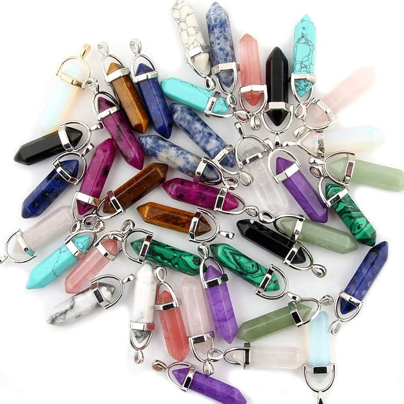 Colgantes de cristal Mutilcolor 50 piezas de piedras preciosas bala meditación curación puntiaguda cuarzo chakra cristal piedra reiki colgantes para collar fabricación de joyas