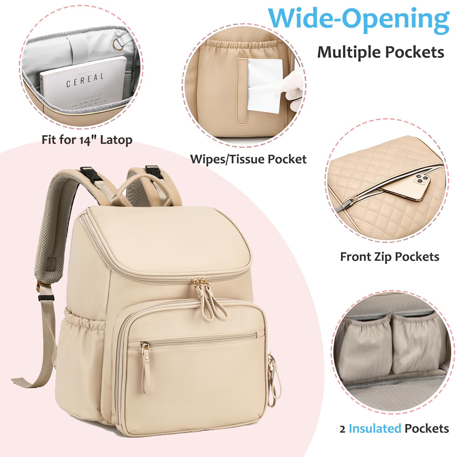 LORADI Large Capacity Diaper Bag with Stroller Buckle, Water-Resistant Travel Backpack with Insulated Pockets