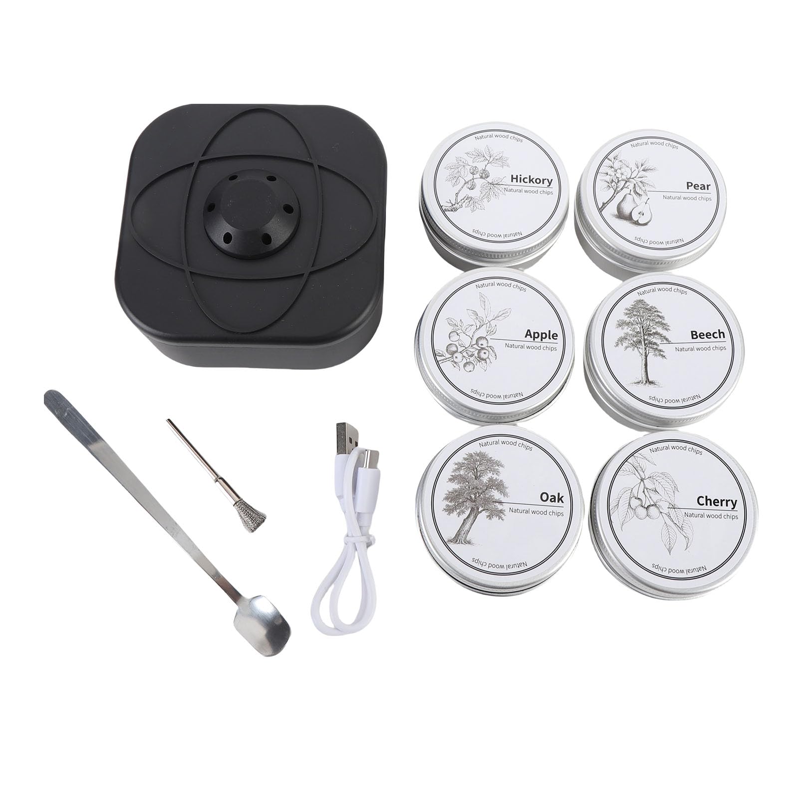 Kit De Fumoir à Whisky électrique Avec 6 Saveurs De Copeaux De Bois, Kit De Fumoir Rechargeable Pour Cocktail, Barbecue, Anniversaire De Mariage, Whisky Bourbon, Cadeau Pour Homme, Papa, Mari, Petit