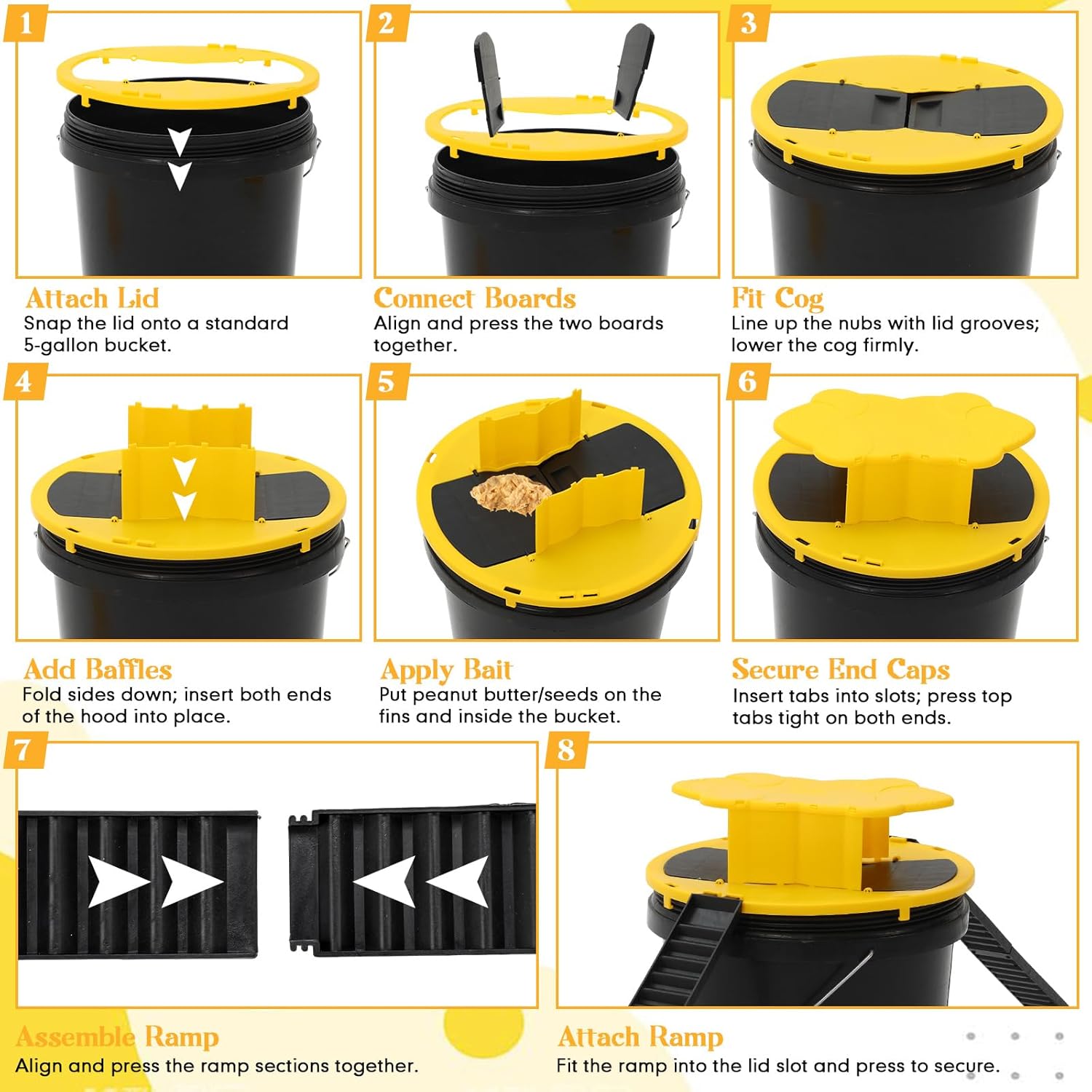 Qualirey 8 Pcs Bucket Lid Mouse Trap 5 Gallon Mouse Rat Traps Reusable Bucket Trap for Mice and Rats Buckets Lid Rat Traps Mice Catching Tool for Indoor Outdoor, 5 Gallon Buckets Compatible