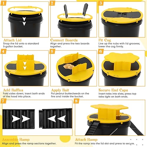 Miniatura 5 de Qualirey Trampa para ratones con tapa de balde de 5 galones, trampas reutilizables para ratones y ratas, trampas para ratones y ratas, trampas para
