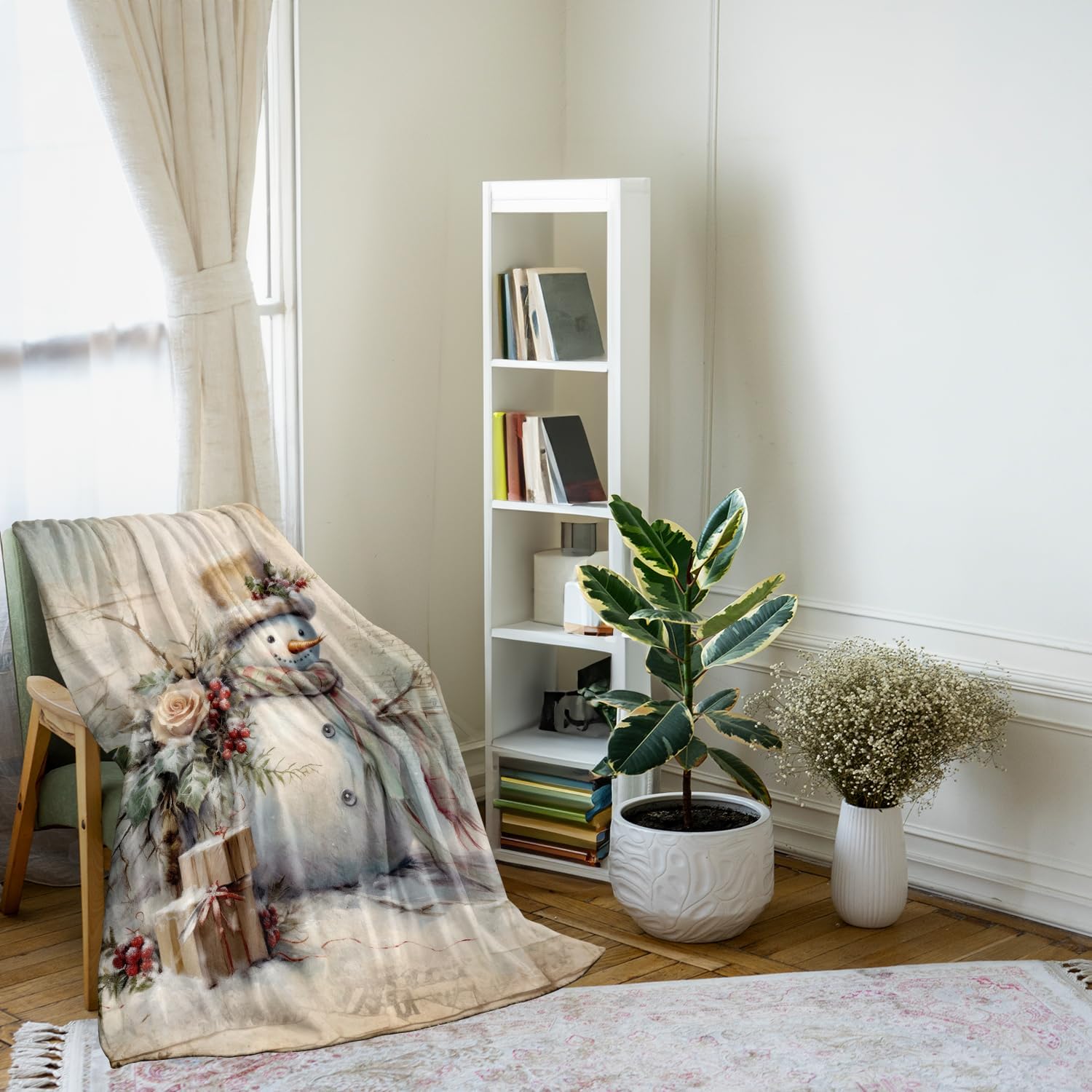 Vintage Snowman Winter Home Decor Throw Blanket, Retro Christmas Snowman Soft Fluffy Blanket, Christmas, Warm Winter Cozy Fuzzy Blanket for Bed Couch Sofa, 50x60 Inches - Image 3