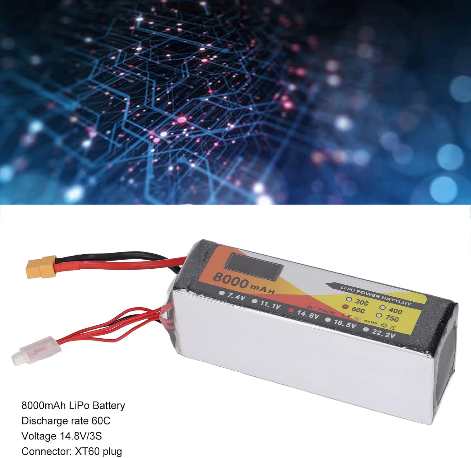 14.8V 8000mAh 60C Lipo Battery with XT60 Plug 4S1P High Power RC Battery for RC Car Quadcopter FPV QAV250 H210 LS180