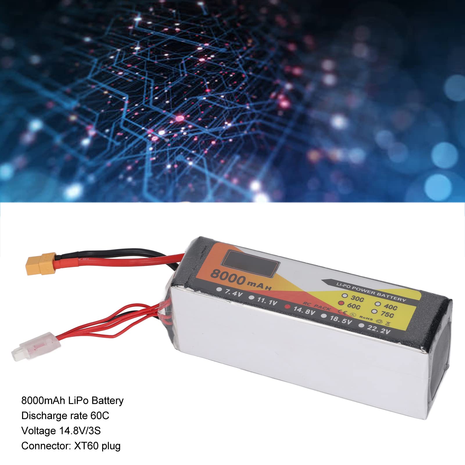 Batteria RC Lipo 14.8V 8000mAh 60C Batteria ricaricabile 4S1P ad alta potenza ad alta capacità con spina XT60 per RC Auto da corsa Quadcopter FPV Drone