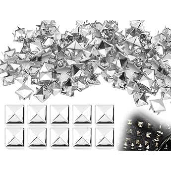 KAPSING Pack of 100 Square Metal Rivets for Leather Pyramid Spike Rivets DIY Punk Rivets for Bags Leather Strap Coats Gloves