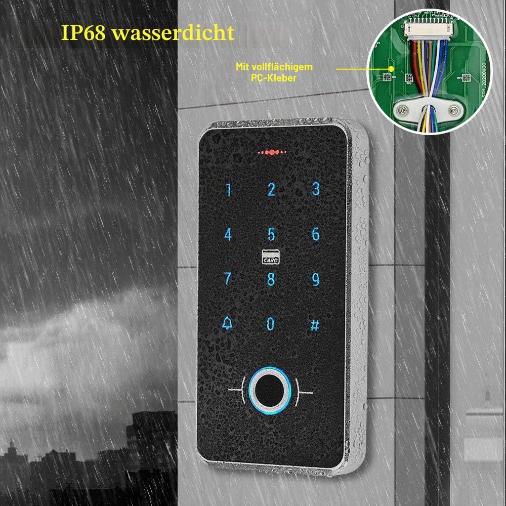 FST Kit Türzugangskontrollsystem Set Biometrie Fingerabdruck IP68 Wasserdichte RFID-Tastatur + Netzteil + NC-ausfallsicheres Elektrisches Schlagschloss + 10 Stück 13,56 MHz RFID Keyfobs
