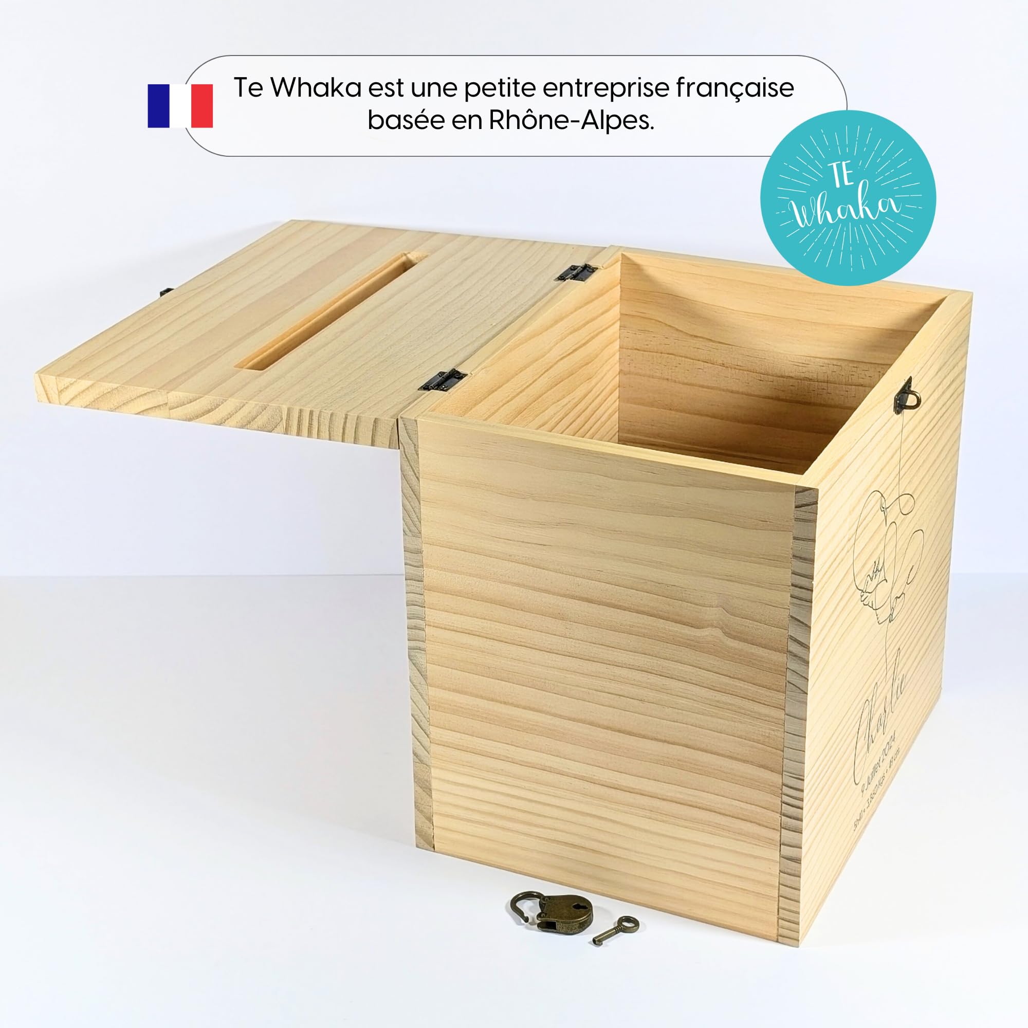 Caja de recuerdos para bebé de madera, caja de nacimiento para niña y niño, regalo de nacimiento personalizado, regalo de bautizo, cumpleaños | 25 x 25 x 20 cm