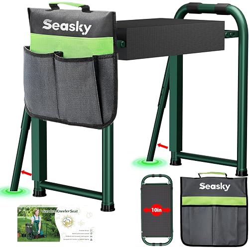 seasky Foldable Garden Kneeler and Seat, Anti-Tipping Gardening Bench Widened Thick Soft Kneeling Pad, Heavy Duty Gardening Stool with Tool Bag,Gardening Gift for Women