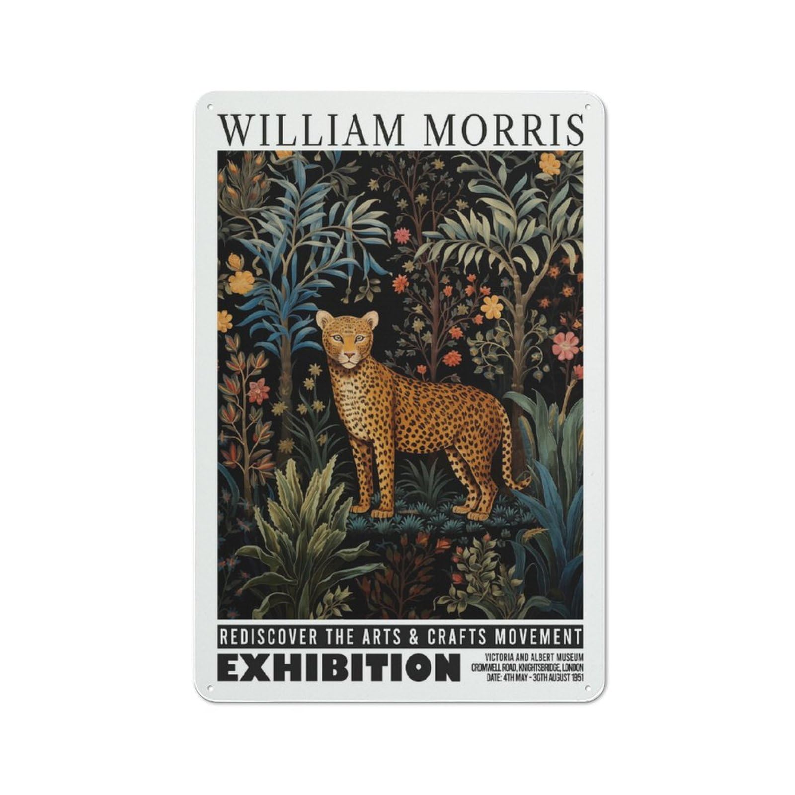 Junmoney Style-16 Morris Floral Cheetah Exhibition Rustic Metal Plaque 30X20cm For Café Or Restaurant, Wall Decor For People Reorganising Café And Restaurant