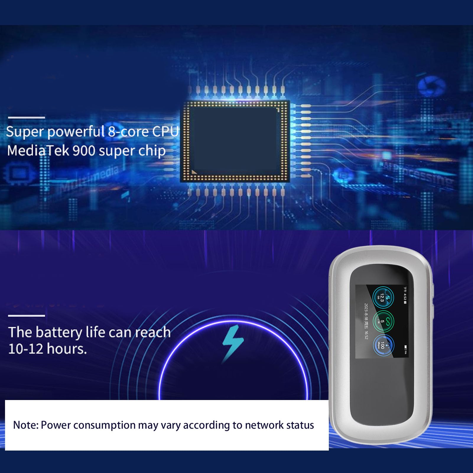 Mobilny Hotspot WiFi 5G, Przenośny Mobilny Hotspot WiFi 5G do Podróży, Kolorowy Ekran 2,5 Cala, Ośmiordzeniowy Procesor WiFi6 Mobilny Router 5G 4G LTE Obsługa 16 Użytkowników,
