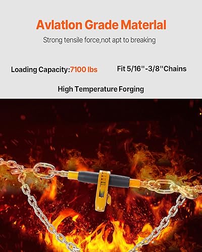 Miniatura 5 de VEVOR Carpeta de cadena de trinquete, carpetas de carga resistentes de 5/16"-3/8", con ganchos G80 límite de carga seguro de 7,100 libras, mango