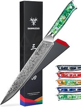 Carving Knife - 9 inch Kitchen Meat Cutting Slicing Knife- Xuan Series - VG10 Damascus Steel with Resin Handle Jade Green