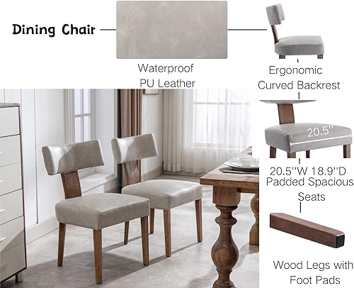 Miniatura 3 de CIMOTA Sillas de comedor tapizadas, sillas de cocina y comedor, silla auxiliar sin brazos de lino moderno de mediados de siglo con marco de madera y