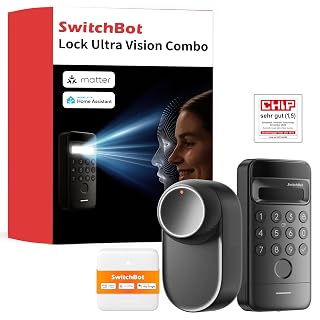 SwitchBot WLAN Smart Lock Ultra mit Keypad Vision, 3D-Gesichts-/Fingerabdruckerkennung, Elektronisches Türschloss mit Aufladbarem Akku, Öffnen per Gesicht, Fingerprint, Code, Alexa, unterstützt Matter - Amazon product rated Grade A