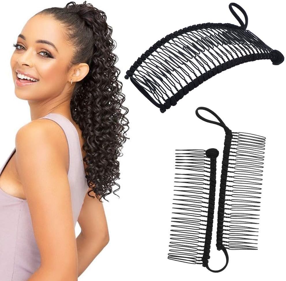 Stretchy Banana Clip for Hair - Medium 30-Teeth, Vintage Hair Claw for Thick & Curly Hair, Lightweight No-Crease Hair Clincher（Black）