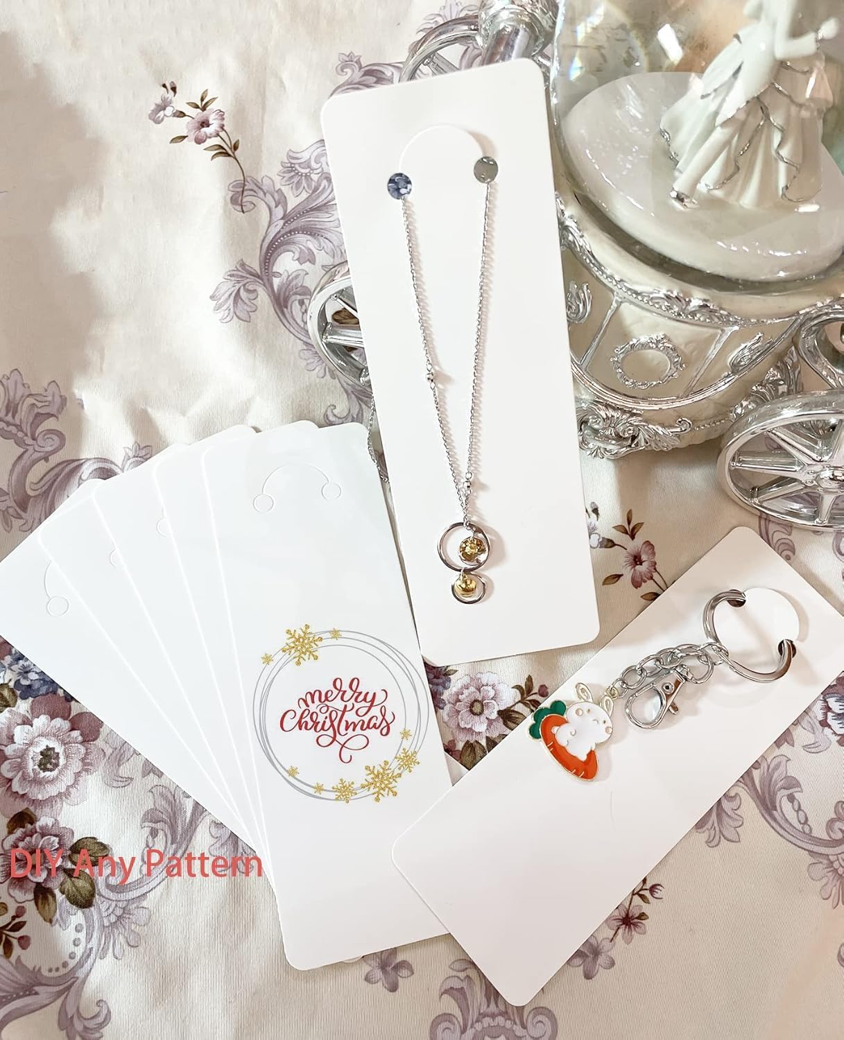 JoBom 120 Pcs Keychain Display Card with 120 Pcs Self-Sealing Bags, Keychain Packaging Keyring Jewelry Holder Display, White, 5.9 x 2 (JoB23489)