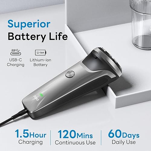 Miniatura 6 de Maquinilla de afeitar eléctrica para hombres, 100 % impermeable, suave con la piel sensible, afeitadoras eléctricas rotativas húmedas y secas para